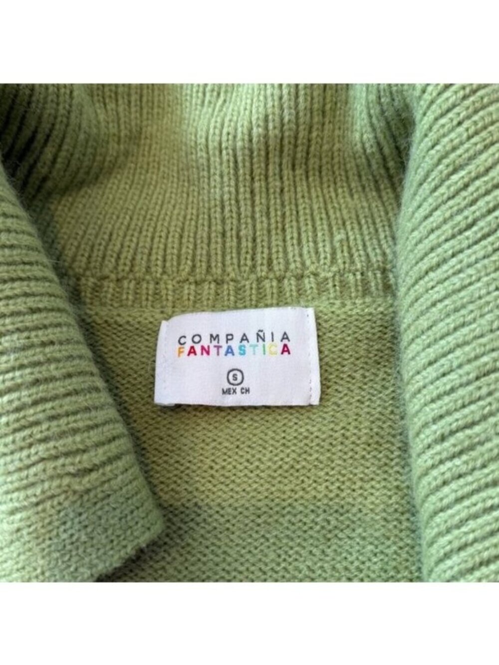 Compania Fantastica Green Knit Cardigan With Wide Collar Size Small - Picture 5 of 13